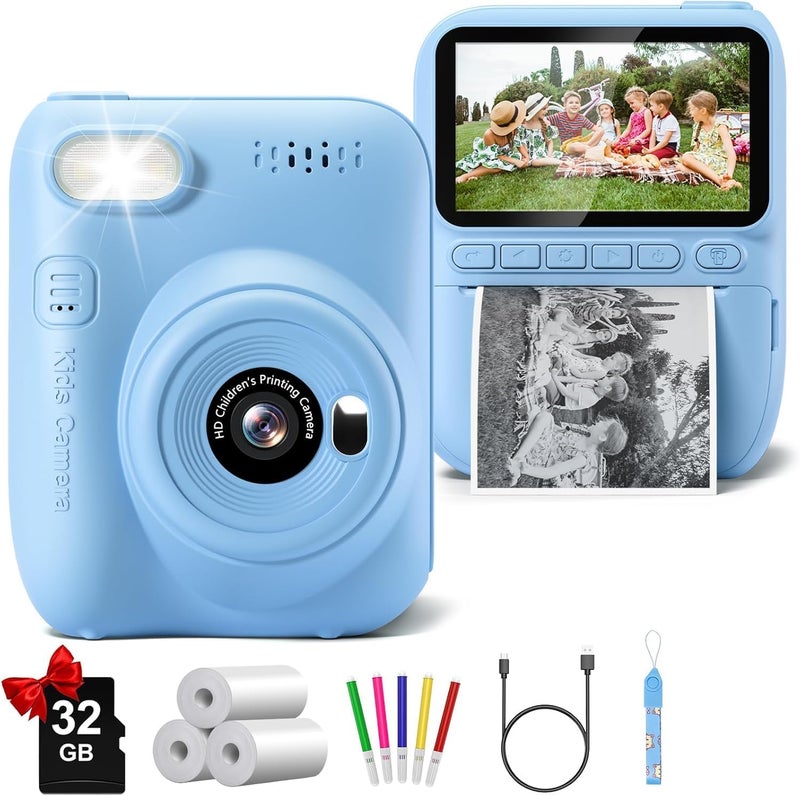 Gofunly Kids Camera Instant Print, 3.0" HD 32MP Birthday Gifts for 3-12 Year Old Girls Boys, 1080P Digital Camera for Toddler Children, Portable Toy with 32GB SD Card-Blue - Image 1